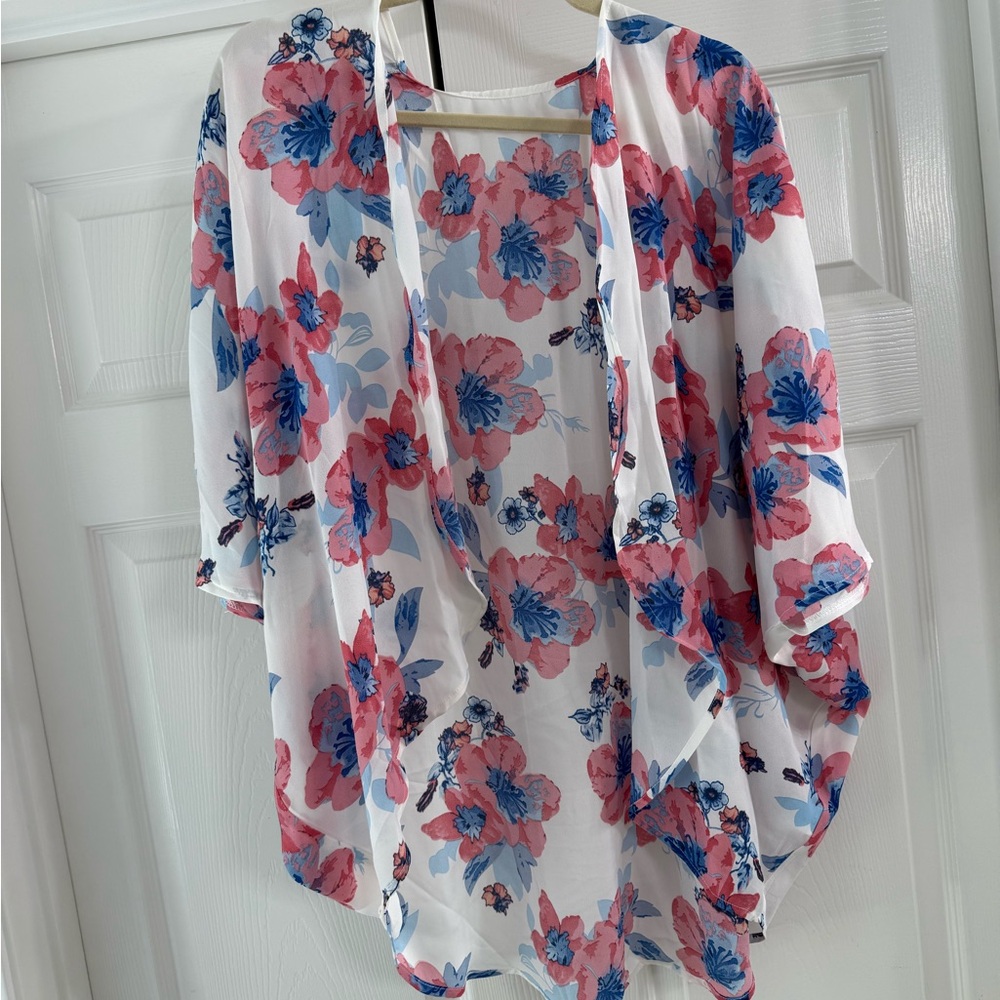 Amazon Floral Kimono Cardigan - White, Pink, Blue